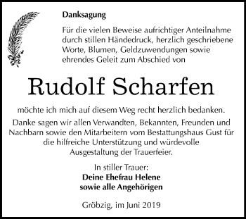 Traueranzeige von Rudolf Scharfen von Mitteldeutsche Zeitung