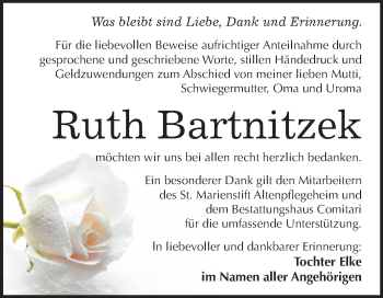 Traueranzeige von Ruth Bartnitzek von Mitteldeutsche Zeitung