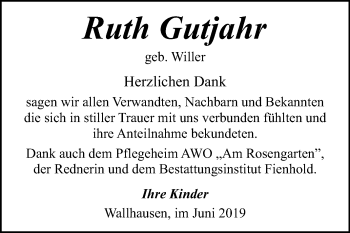 Traueranzeige von Ruth Gutjahr von Mitteldeutsche Zeitung