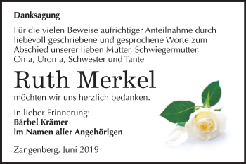 Traueranzeige von Ruth Merkel von Mitteldeutsche Zeitung