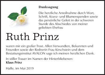 Traueranzeige von Ruth Prinz von Mitteldeutsche Zeitung Halle/Saalkreis