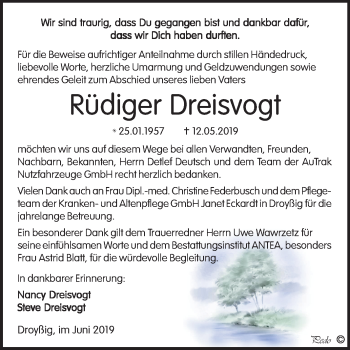 Traueranzeige von Rüdiger Dreisvogt von Mitteldeutsche Zeitung Zeitz