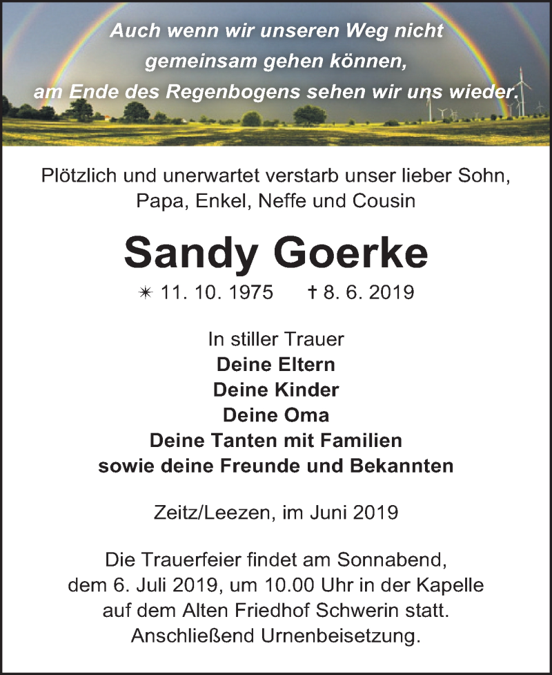  Traueranzeige für Sandy Goerke vom 29.06.2019 aus Mitteldeutsche Zeitung Zeitz