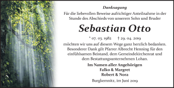 Traueranzeige von Sebastian Otto von Mitteldeutsche Zeitung Bitterfeld
