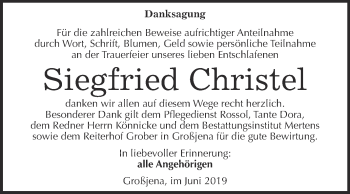 Traueranzeige von Siegfried Christel von WVG - Wochenspiegel NMB / WSF / ZTZ