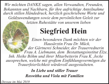 Traueranzeige von Siegfried Hein von WVG - Wochenspiegel Dessau / Köthen