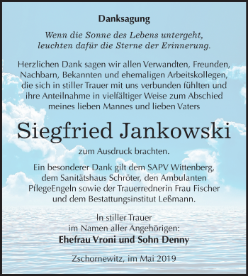 Traueranzeige von Siegfried Jankowski von Mitteldeutsche Zeitung
