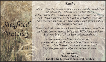 Traueranzeige von Siegfried Matthey von WVG - Wochenspiegel Dessau / Köthen