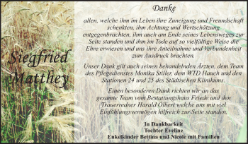 Traueranzeige von Siegfried Matthey von Mitteldeutsche Zeitung Dessau-Roßlau
