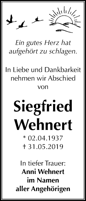 Traueranzeige von Siegfried Wehnert von Mitteldeutsche Zeitung Halle/Saalkreis