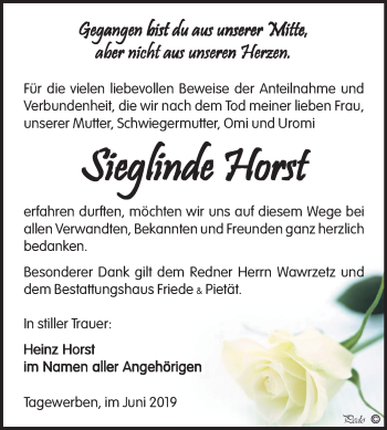 Traueranzeige von Sieglinde Horst von Mitteldeutsche Zeitung Weißenfels