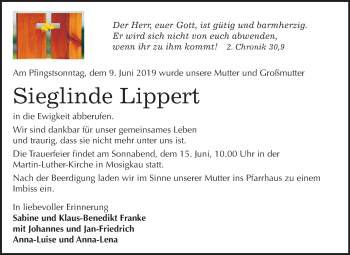 Traueranzeige von Sieglinde Lippert von Mitteldeutsche Zeitung Dessau-Roßlau