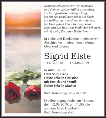 Traueranzeige von Sigrid Elste von Mitteldeutsche Zeitung Merseburg/Querfurt