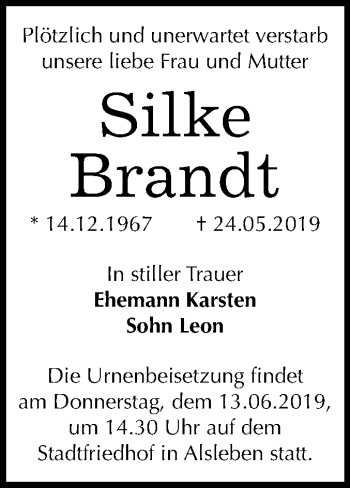 Traueranzeige von Silke Brandt von Mitteldeutsche Zeitung Bernburg