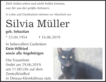 Traueranzeige von Silvia Müller von WVG - Wochenspiegel Dessau / Köthen
