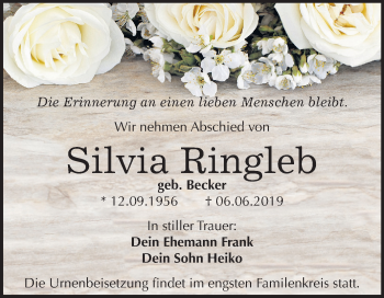 Traueranzeige von Silvia Ringleb von Mitteldeutsche Zeitung