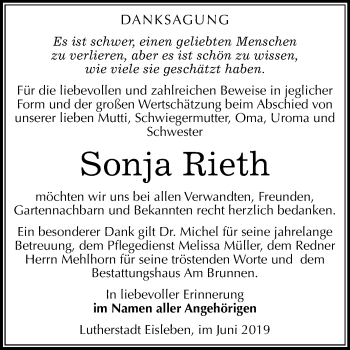Traueranzeige von Sonja Rieth von Mitteldeutsche Zeitung