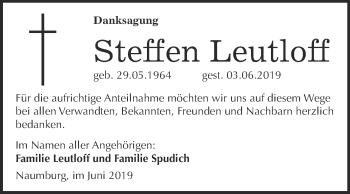 Traueranzeige von Steffen Leutloff von WVG - Wochenspiegel NMB / WSF / ZTZ
