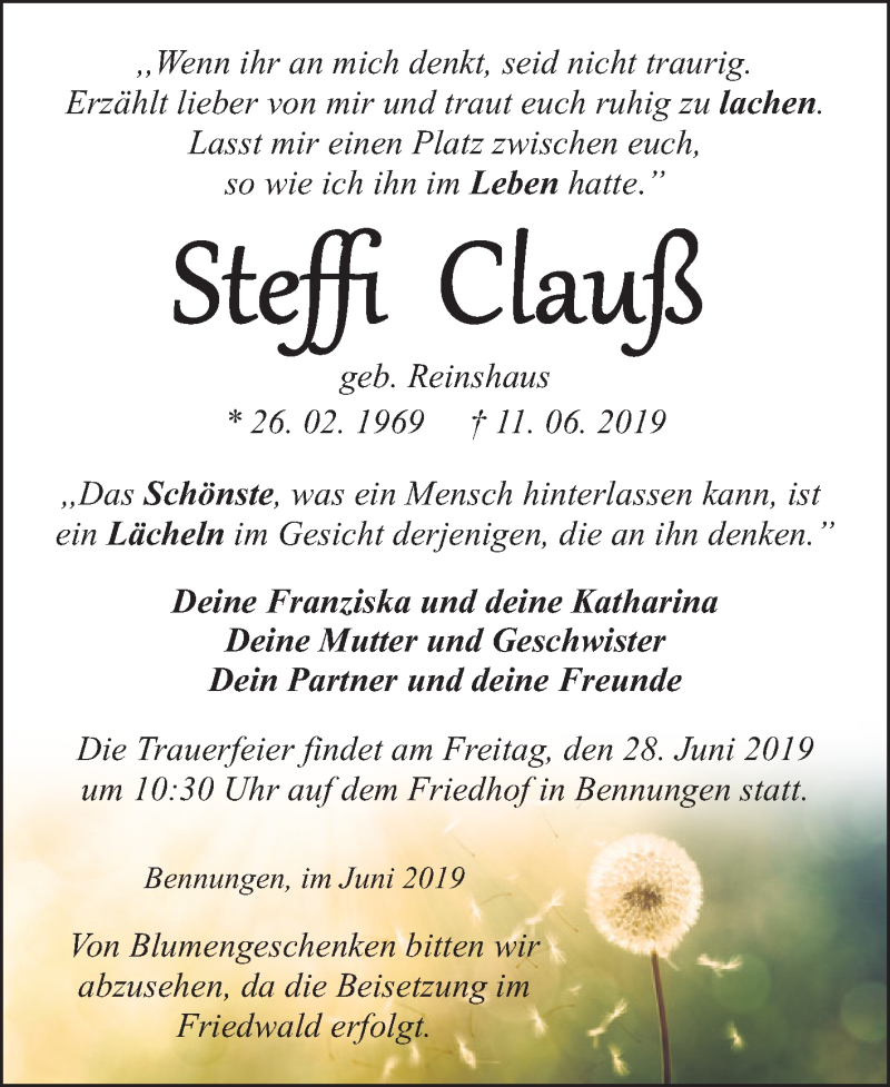  Traueranzeige für Steffi Clauß vom 22.06.2019 aus Mitteldeutsche Zeitung