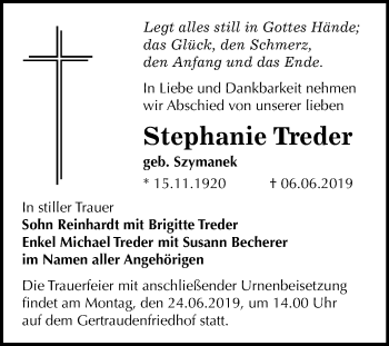 Traueranzeige von Stephanie Treder von Mitteldeutsche Zeitung Halle/Saalkreis