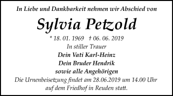 Traueranzeige von Sylvia Petzold von Mitteldeutsche Zeitung Bitterfeld