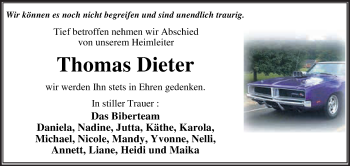 Traueranzeige von Thomas Dieter von WVG - Wochenspiegel Dessau / Köthen