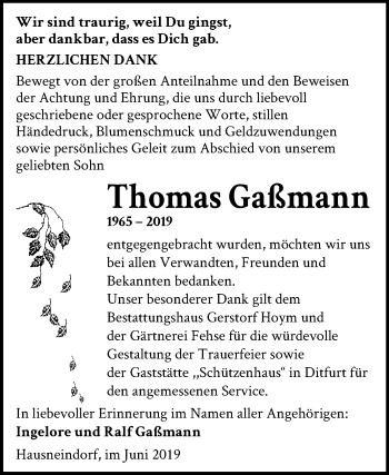 Traueranzeige von Thomas Gaßmann von Mitteldeutsche Zeitung Quedlinburg