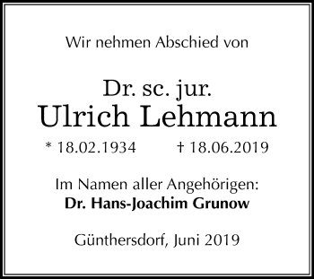 Traueranzeige von Ulrich Lehmann von Mitteldeutsche Zeitung