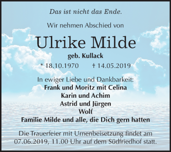 Traueranzeige von Ulrike Milde von Mitteldeutsche Zeitung Halle/Saalkreis