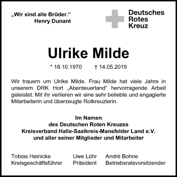 Traueranzeige von Ulrike Milde von Mitteldeutsche Zeitung