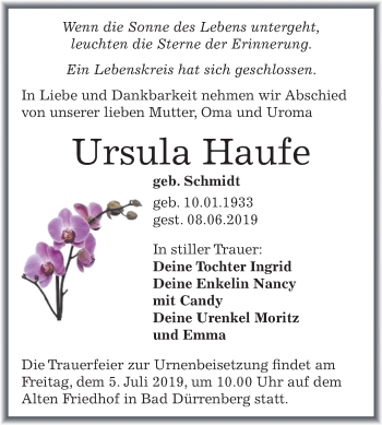 Traueranzeige von Ursula Haufe von Mitteldeutsche Zeitung