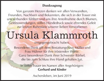 Traueranzeige von Ursula Klammroth von Mitteldeutsche Zeitung Aschersleben