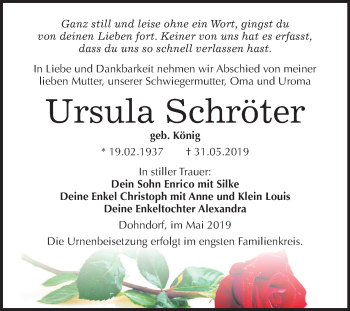 Traueranzeige von Ursula Schröter von Mitteldeutsche Zeitung