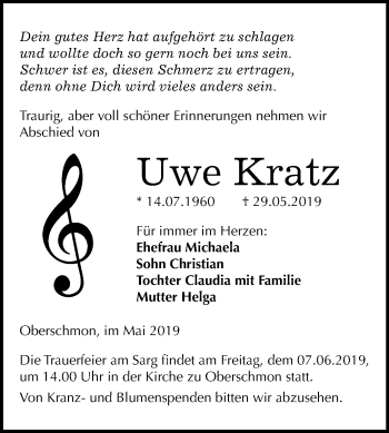 Traueranzeige von Uwe Kratz von Mitteldeutsche Zeitung