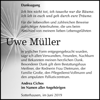 Traueranzeige von Uwe Müller von Mitteldeutsche Zeitung