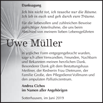 Traueranzeige von Uwe Müller von Super Sonntag SGH Mansf. Land