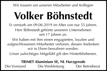 Traueranzeige von Volker Böhnstedt von Mitteldeutsche Zeitung Quedlinburg