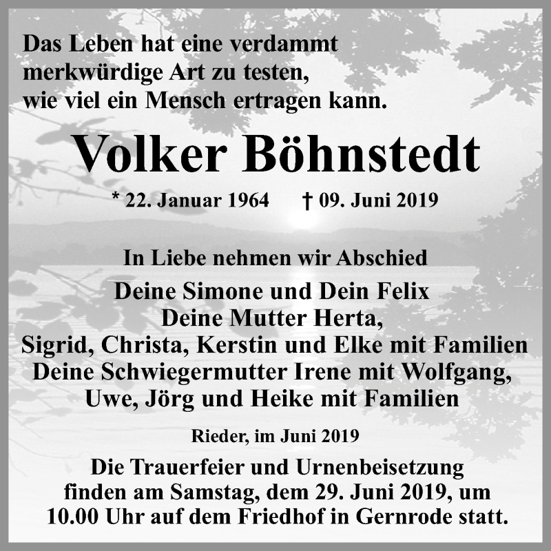  Traueranzeige für Volker Böhnstedt vom 15.06.2019 aus Mitteldeutsche Zeitung Quedlinburg