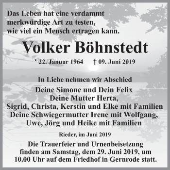 Traueranzeige von Volker Böhnstedt von WVG - Wochenspiegel Quedlinburg