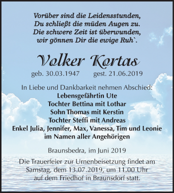 Traueranzeige von Volker Kortas von Mitteldeutsche Zeitung Merseburg/Querfurt