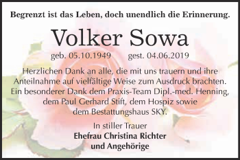Traueranzeige von Volker Sowa von Super Sonntag Wittenberg