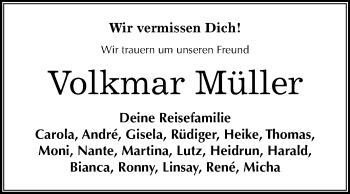 Traueranzeige von Volkmar Müller von Mitteldeutsche Zeitung Merseburg/Querfurt
