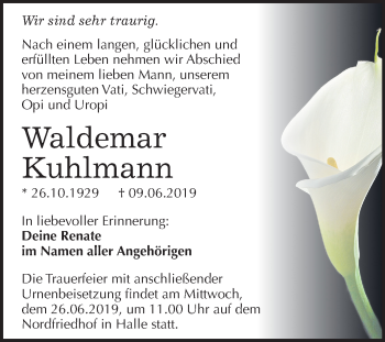 Traueranzeige von Waldemar Kuhlmann von Mitteldeutsche Zeitung Halle/Saalkreis