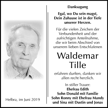 Traueranzeige von Waldemar Tille von Mitteldeutsche Zeitung