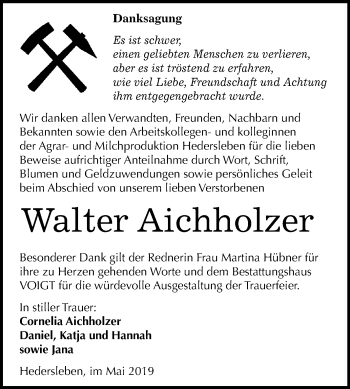 Traueranzeige von Walter Aichholzer von Mitteldeutsche Zeitung