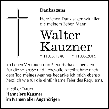 Traueranzeige von Walter Kauzner von Mitteldeutsche Zeitung Bitterfeld