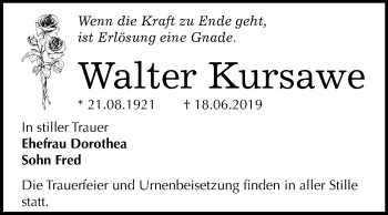 Traueranzeige von Walter Kursawe von Mitteldeutsche Zeitung