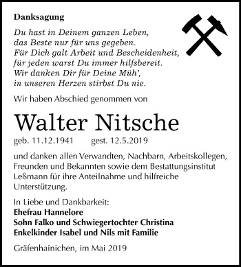 Traueranzeige von Walter Nitsche von Mitteldeutsche Zeitung