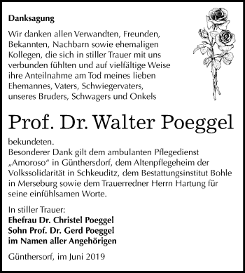 Traueranzeige von Walter Poeggel von Mitteldeutsche Zeitung Merseburg/Querfurt