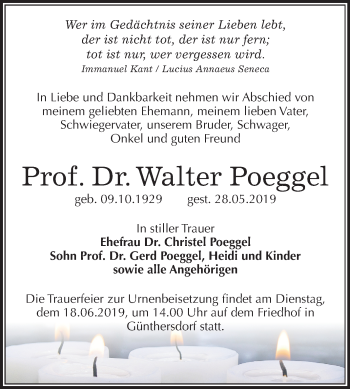 Traueranzeige von Walter Poeggel von Mitteldeutsche Zeitung
